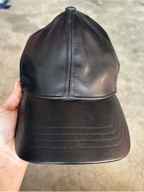 Black Faux Leather Baseball Cap